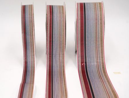 Сірий та червоний тонкий смугастий тканий набір стрічок_AI